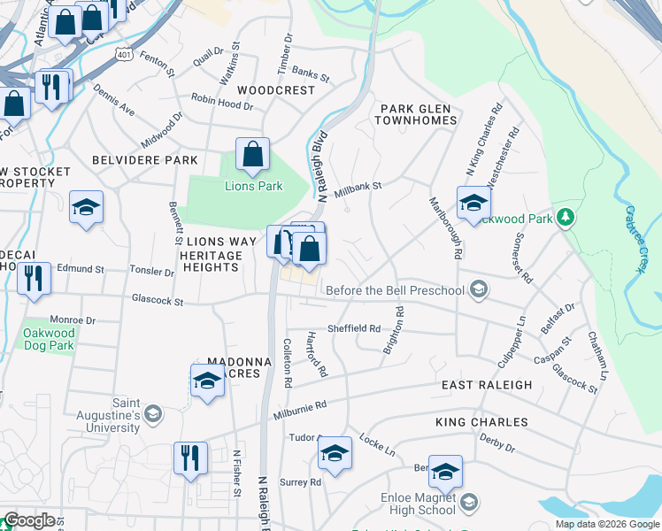 map of restaurants, bars, coffee shops, grocery stores, and more near 1134 Summerkings Court in Raleigh
