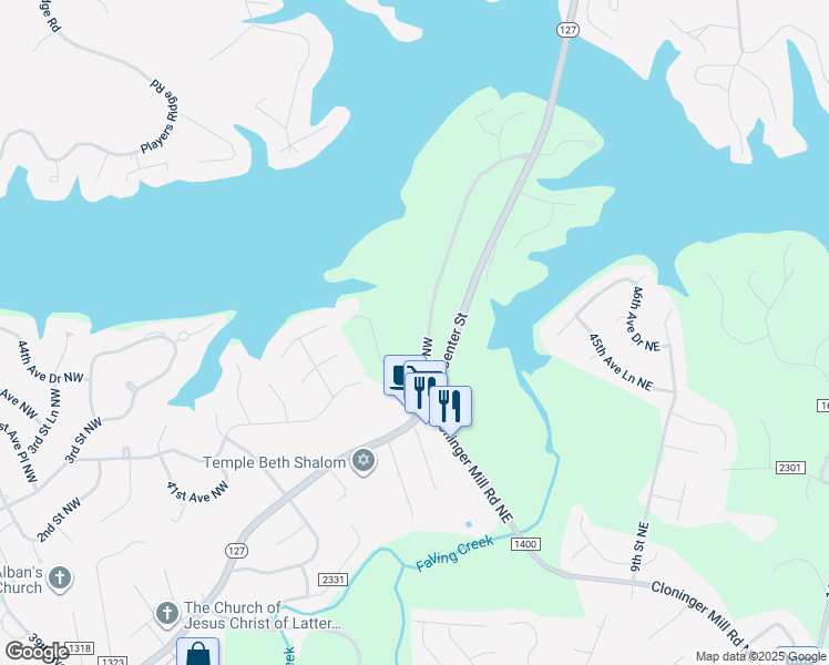 map of restaurants, bars, coffee shops, grocery stores, and more near 4521 1st Street Northwest in Hickory