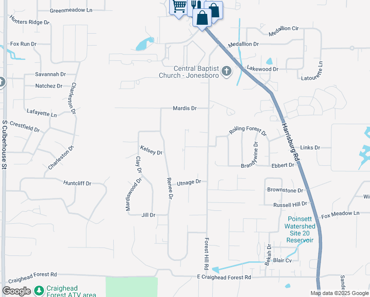 map of restaurants, bars, coffee shops, grocery stores, and more near 3906 Raider Road in Jonesboro