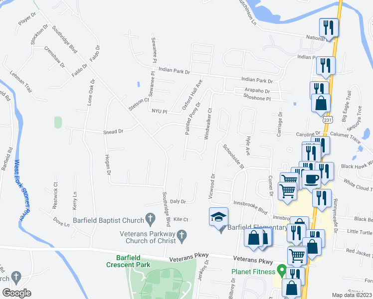 map of restaurants, bars, coffee shops, grocery stores, and more near 909 Coolidge Court in Murfreesboro