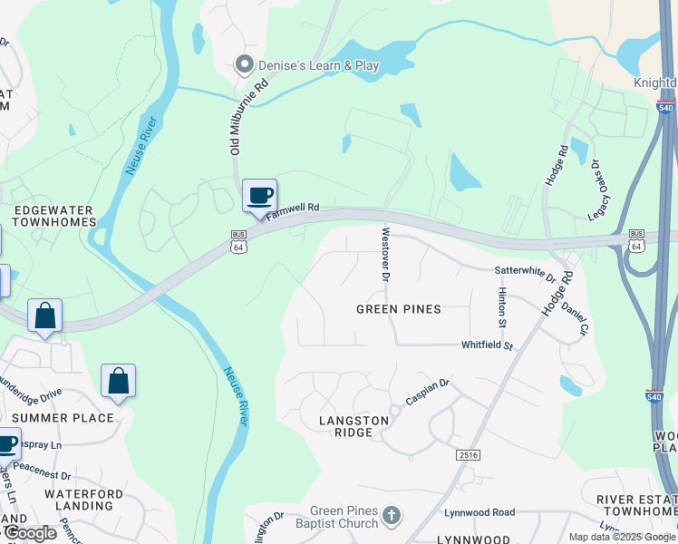 map of restaurants, bars, coffee shops, grocery stores, and more near 104 Grayson Court in Knightdale