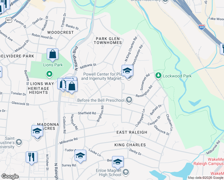 map of restaurants, bars, coffee shops, grocery stores, and more near 1000-1098,1001-1099 Phoenix Place in Raleigh