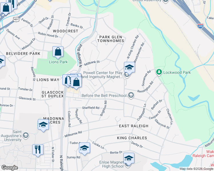 map of restaurants, bars, coffee shops, grocery stores, and more near 1000-1098,1001-1099 Phoenix Place in Raleigh