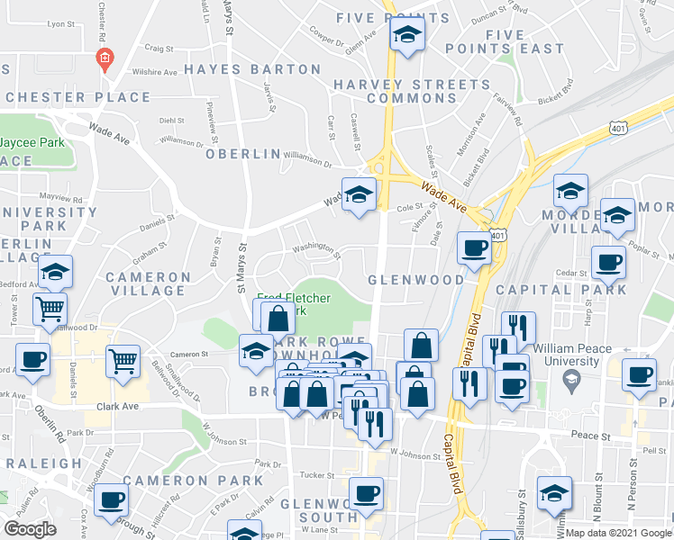 map of restaurants, bars, coffee shops, grocery stores, and more near 761 Bishops Park Drive in Raleigh