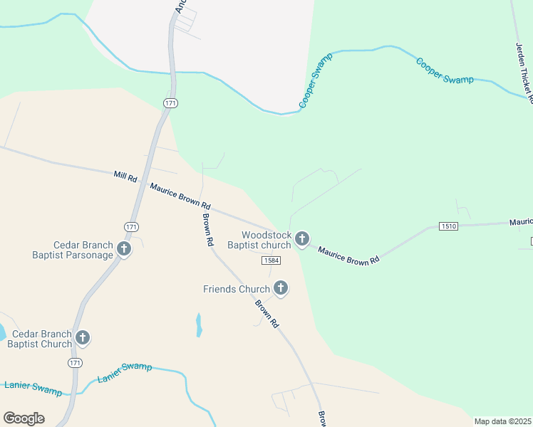 map of restaurants, bars, coffee shops, grocery stores, and more near 1425 Maurice Brown Road in Jamesville