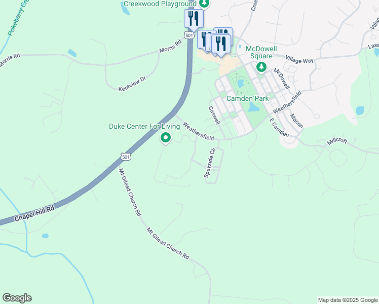 map of restaurants, bars, coffee shops, grocery stores, and more near 3000 Galloway Ridge in Pittsboro