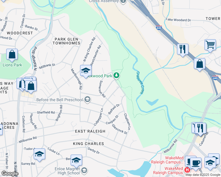 map of restaurants, bars, coffee shops, grocery stores, and more near 2516 Remington Road in Raleigh