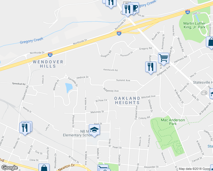 map of restaurants, bars, coffee shops, grocery stores, and more near 498 Ridgeway Avenue in Statesville