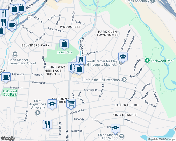 map of restaurants, bars, coffee shops, grocery stores, and more near 1126 Summerkings Court in Raleigh