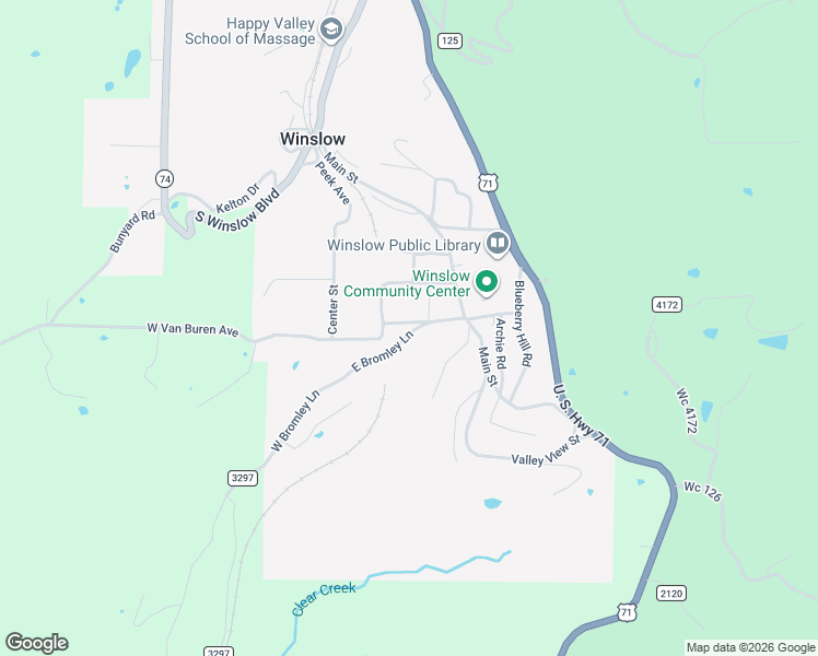 map of restaurants, bars, coffee shops, grocery stores, and more near 201 East Van Buren Avenue in Winslow