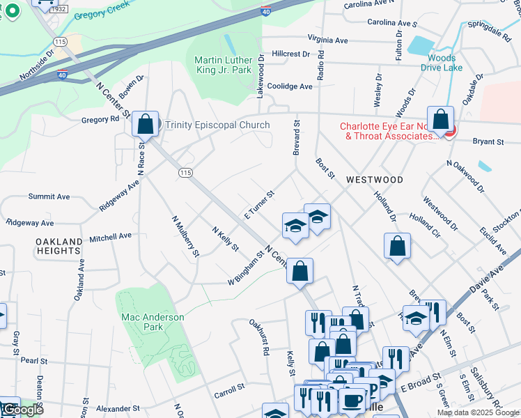 map of restaurants, bars, coffee shops, grocery stores, and more near 534 Hackett Street in Statesville