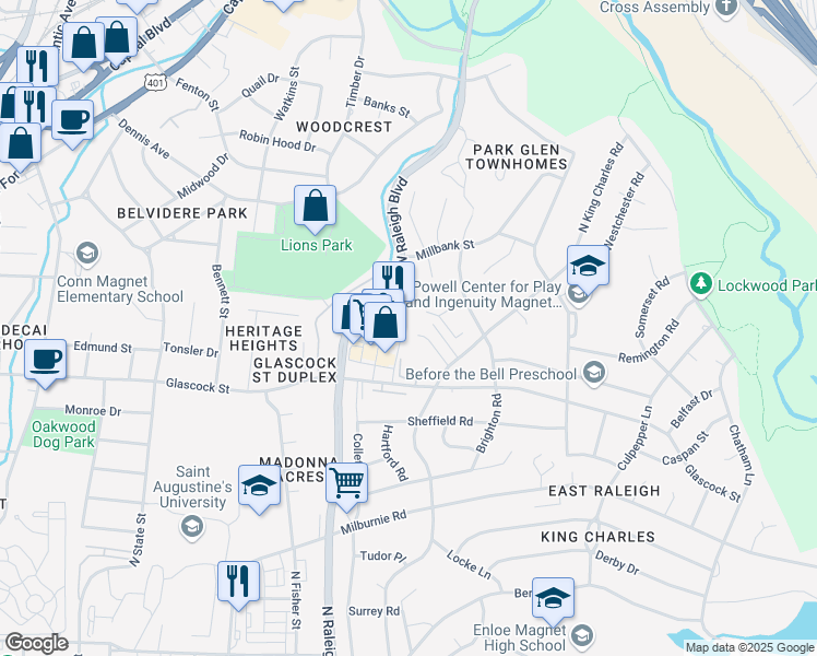 map of restaurants, bars, coffee shops, grocery stores, and more near 1134 Summerkings Court in Raleigh