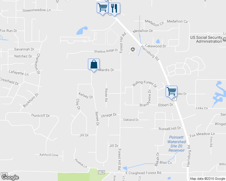 map of restaurants, bars, coffee shops, grocery stores, and more near 708 June Drive in Jonesboro