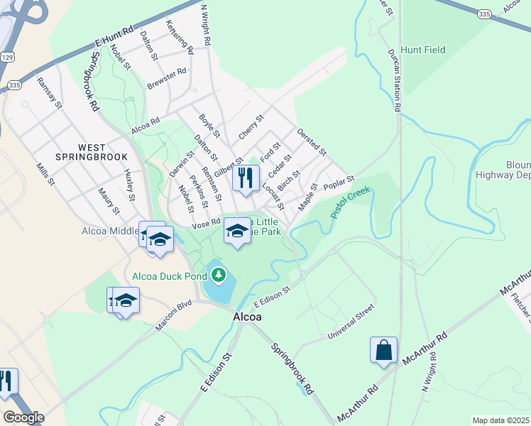 map of restaurants, bars, coffee shops, grocery stores, and more near 1246 North Wright Road in Alcoa