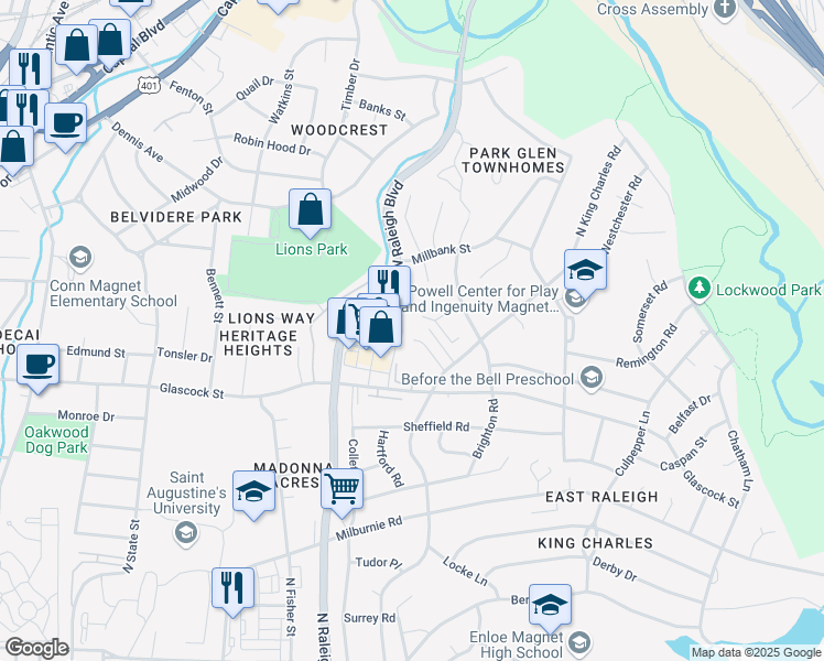 map of restaurants, bars, coffee shops, grocery stores, and more near 1134 Summerkings Court in Raleigh