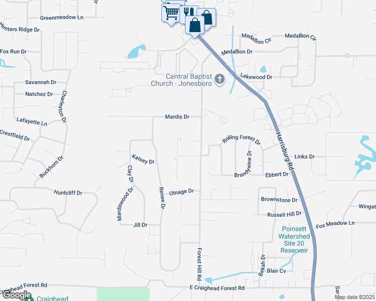 map of restaurants, bars, coffee shops, grocery stores, and more near 708 June Drive in Jonesboro