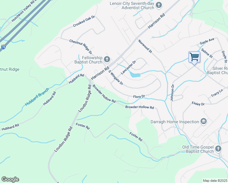 map of restaurants, bars, coffee shops, grocery stores, and more near 230 Flora Drive in Lenoir City