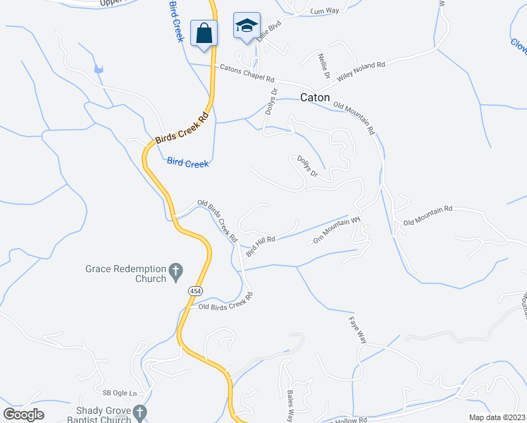 map of restaurants, bars, coffee shops, grocery stores, and more near 2056 Bird Ridge Road in Sevierville