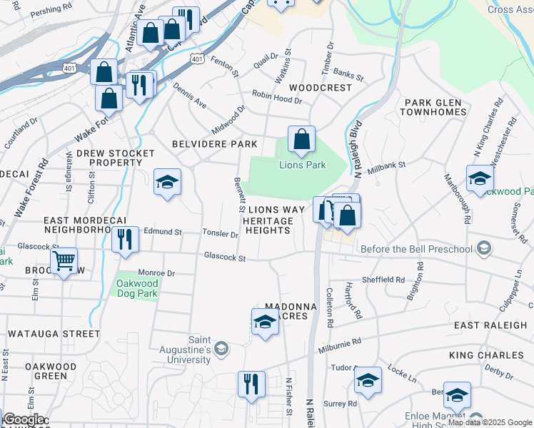map of restaurants, bars, coffee shops, grocery stores, and more near 1608 Ben Lloyd Drive in Raleigh