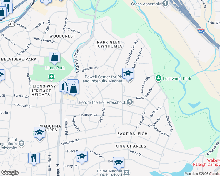 map of restaurants, bars, coffee shops, grocery stores, and more near 1000-1098,1001-1099 Phoenix Place in Raleigh