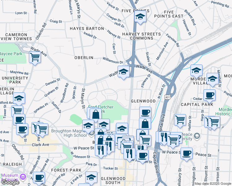 map of restaurants, bars, coffee shops, grocery stores, and more near 761 Bishops Park Drive in Raleigh