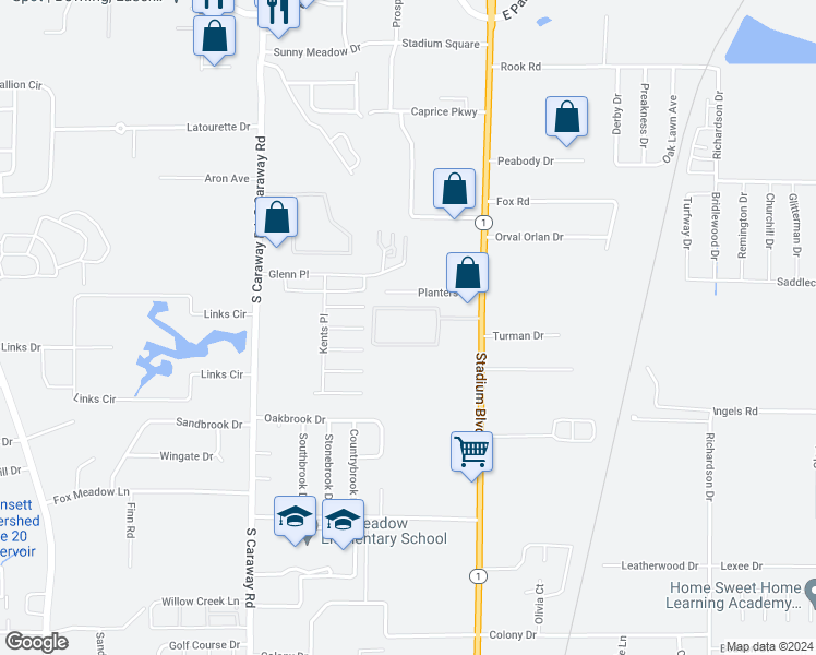 map of restaurants, bars, coffee shops, grocery stores, and more near 3719 Stadium Boulevard in Jonesboro