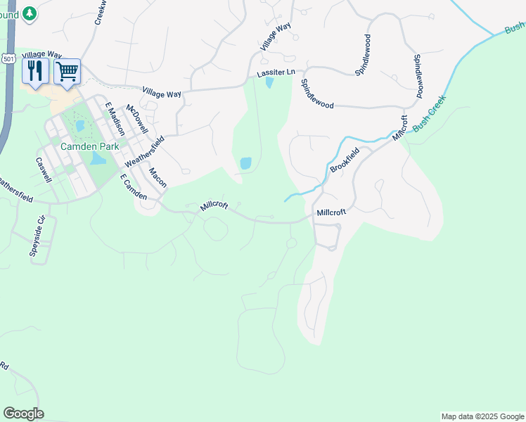 map of restaurants, bars, coffee shops, grocery stores, and more near 4079 Woodleigh in Pittsboro