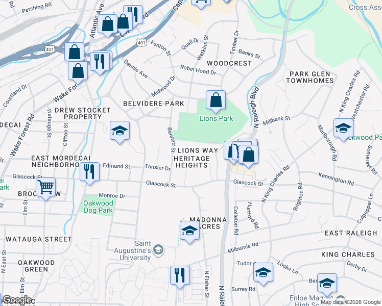 map of restaurants, bars, coffee shops, grocery stores, and more near 1608 Ben Lloyd Drive in Raleigh