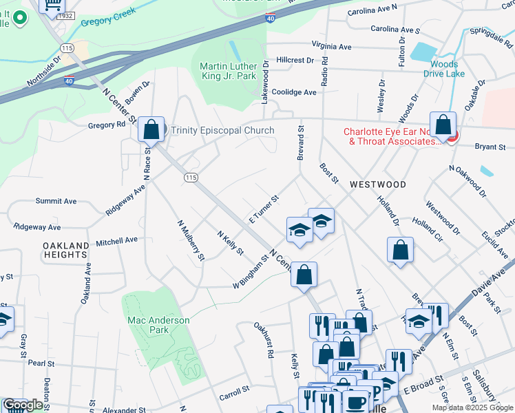 map of restaurants, bars, coffee shops, grocery stores, and more near 606 Hackett Street in Statesville
