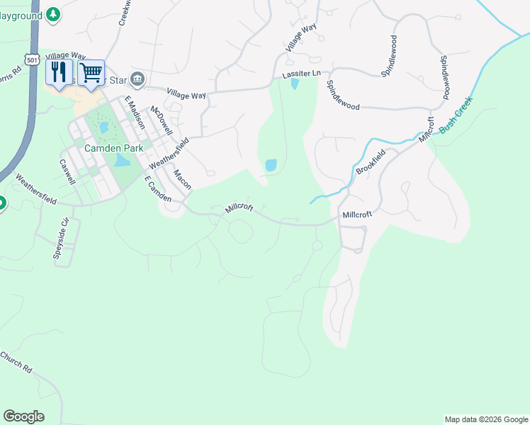 map of restaurants, bars, coffee shops, grocery stores, and more near 4076 Sampson in Pittsboro