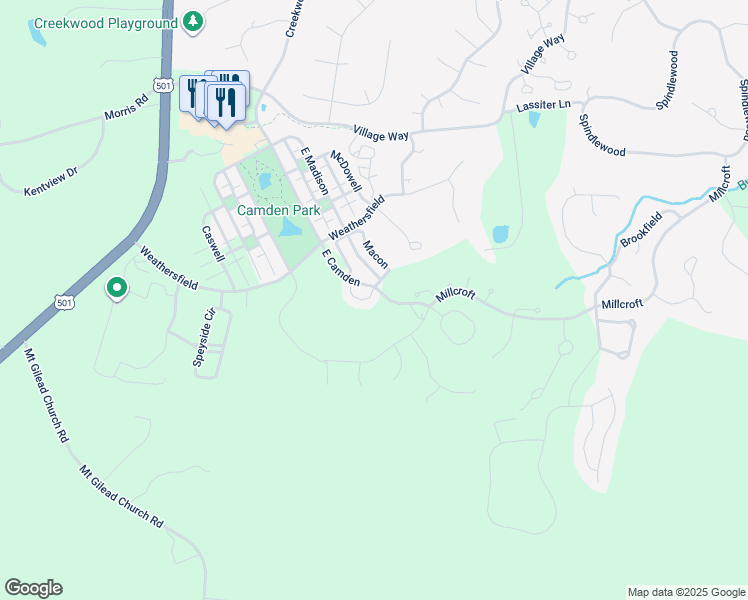 map of restaurants, bars, coffee shops, grocery stores, and more near 5502 Rutherford Close in Pittsboro