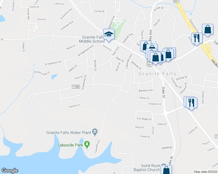 map of restaurants, bars, coffee shops, grocery stores, and more near 9 Laurel Street in Granite Falls