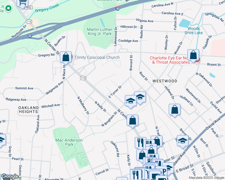 map of restaurants, bars, coffee shops, grocery stores, and more near 606 Hackett Street in Statesville