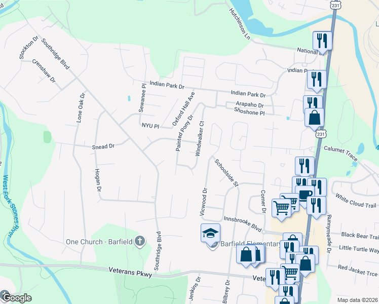 map of restaurants, bars, coffee shops, grocery stores, and more near 935 Coolidge Court in Murfreesboro