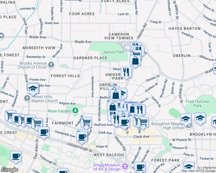 map of restaurants, bars, coffee shops, grocery stores, and more near in Raleigh