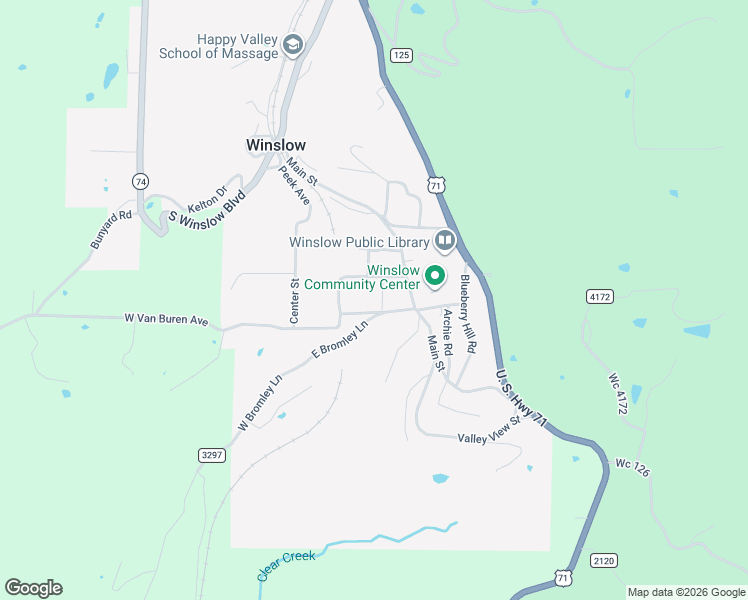 map of restaurants, bars, coffee shops, grocery stores, and more near 201 East Van Buren Avenue in Winslow