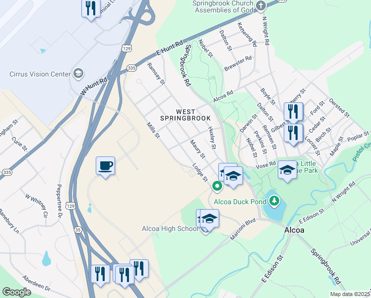 map of restaurants, bars, coffee shops, grocery stores, and more near 1568 Lodge Street in Alcoa