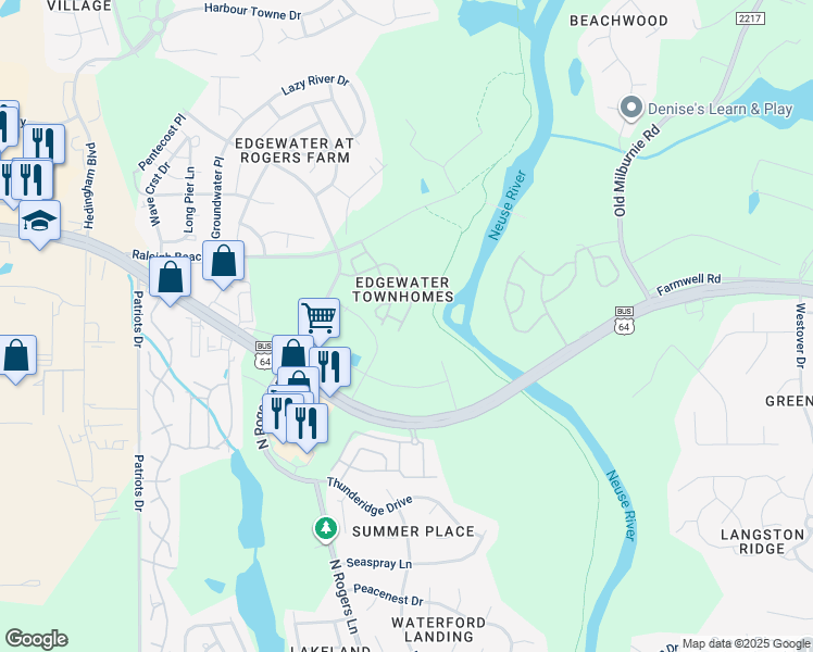 map of restaurants, bars, coffee shops, grocery stores, and more near 5441 Big Bass Drive in Raleigh