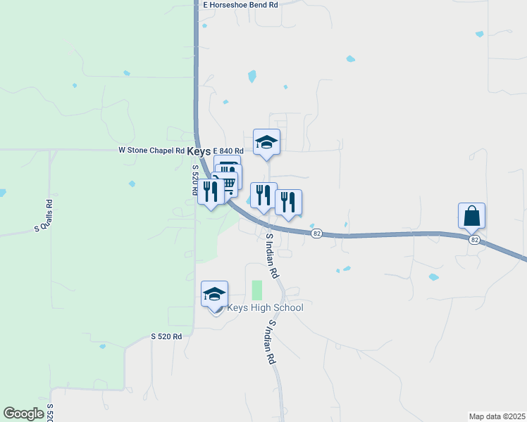 map of restaurants, bars, coffee shops, grocery stores, and more near 26187 Oklahoma 82 in Park Hill