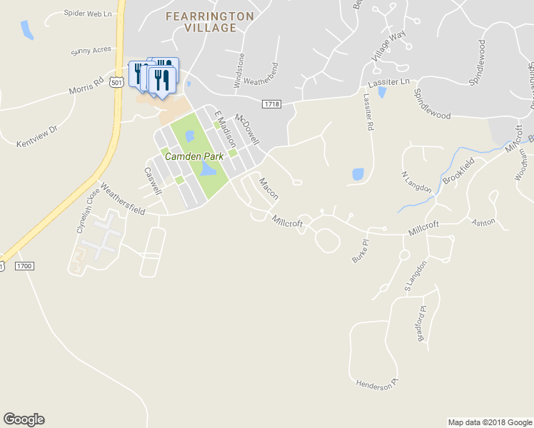 map of restaurants, bars, coffee shops, grocery stores, and more near 5502 Rutherford Close in Pittsboro