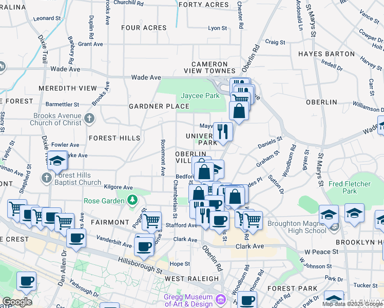map of restaurants, bars, coffee shops, grocery stores, and more near 2401 Van Dyke Avenue in Raleigh