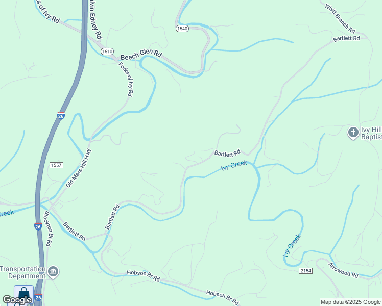 map of restaurants, bars, coffee shops, grocery stores, and more near 233 Bartlett Road in Weaverville