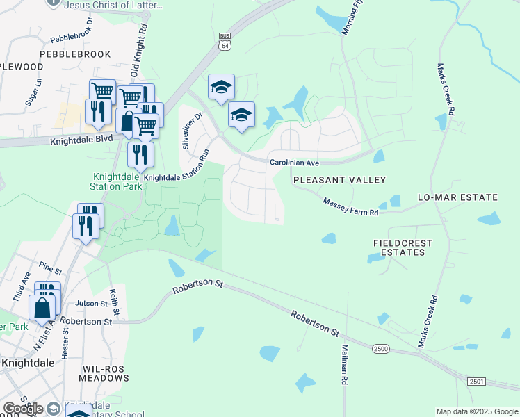 map of restaurants, bars, coffee shops, grocery stores, and more near 626 Noon Flyer Way in Knightdale
