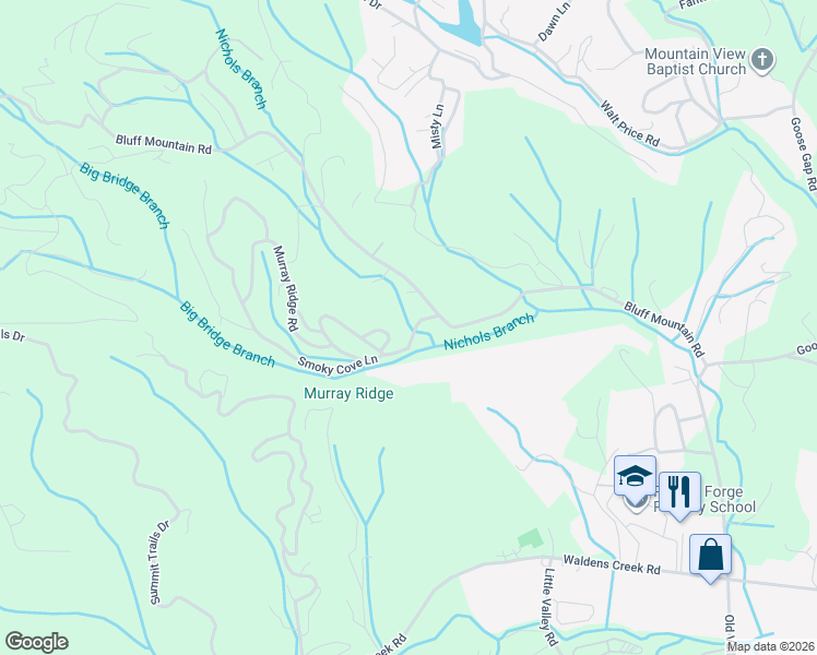 map of restaurants, bars, coffee shops, grocery stores, and more near 1802 Bluff Mountain Road in Sevierville