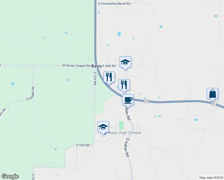 map of restaurants, bars, coffee shops, grocery stores, and more near 26158 Oklahoma 82 in Park Hill