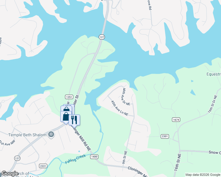 map of restaurants, bars, coffee shops, grocery stores, and more near 709 46th Avenue Drive Northeast in Hickory