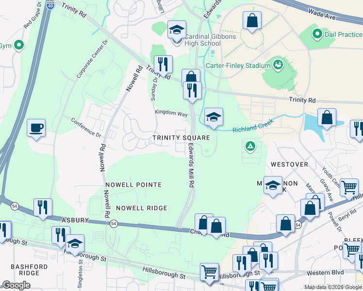 map of restaurants, bars, coffee shops, grocery stores, and more near 1108 Garnet Ridge Way in Raleigh