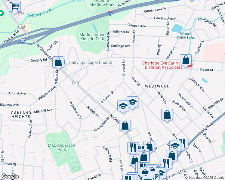 map of restaurants, bars, coffee shops, grocery stores, and more near 602 Poplar Street in Statesville