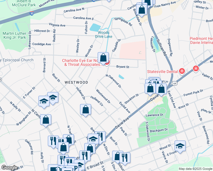 map of restaurants, bars, coffee shops, grocery stores, and more near 370 Euclid Avenue in Statesville