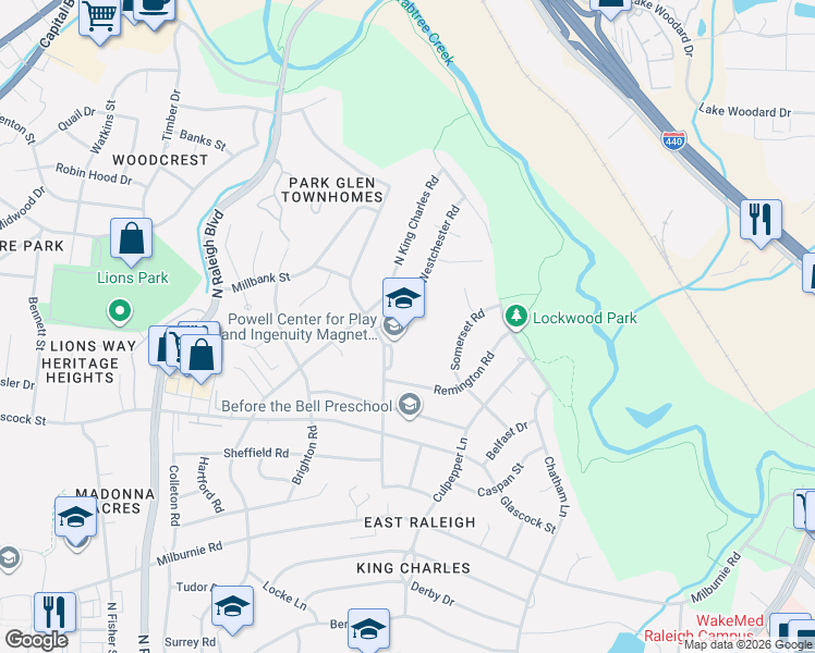 map of restaurants, bars, coffee shops, grocery stores, and more near 1130 Marlborough Road in Raleigh